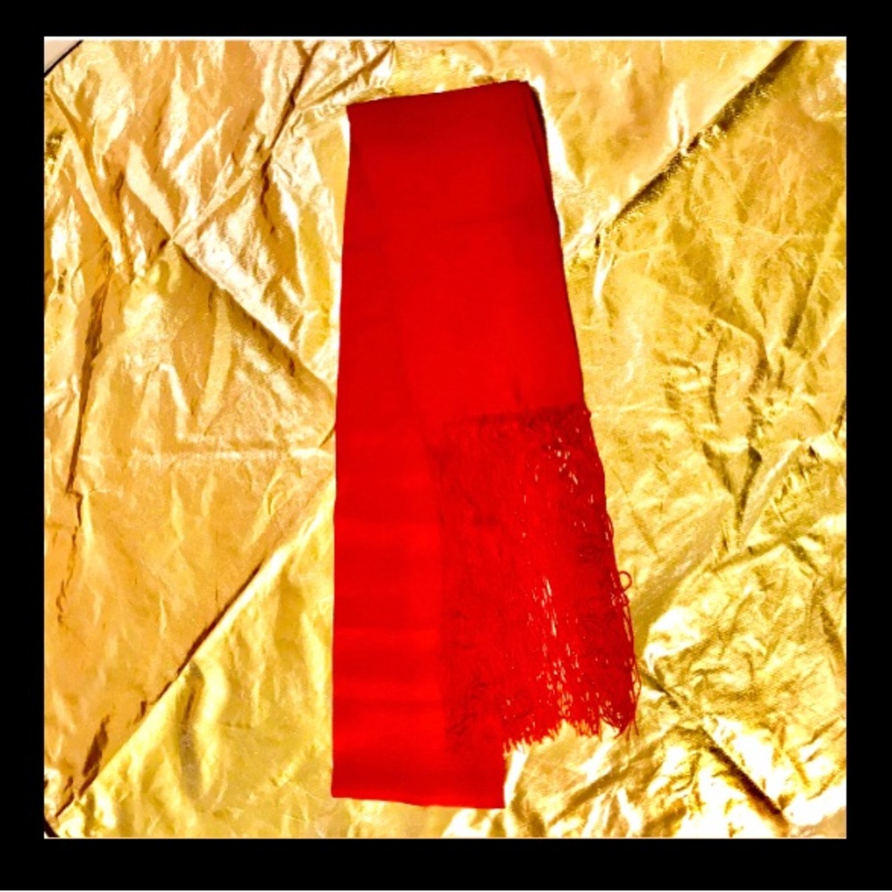 Christmas Red Scarf Extra Long 75” X 6” Tasseled Wrap Sash Shawl /Tuxedo Scarf
